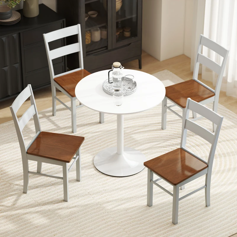 HOMCOM Farmhouse Dining Table Chairs, Set of 2 Rubber Wood Kitchen Table Chairs with Open Back for Living Room, Light Gray