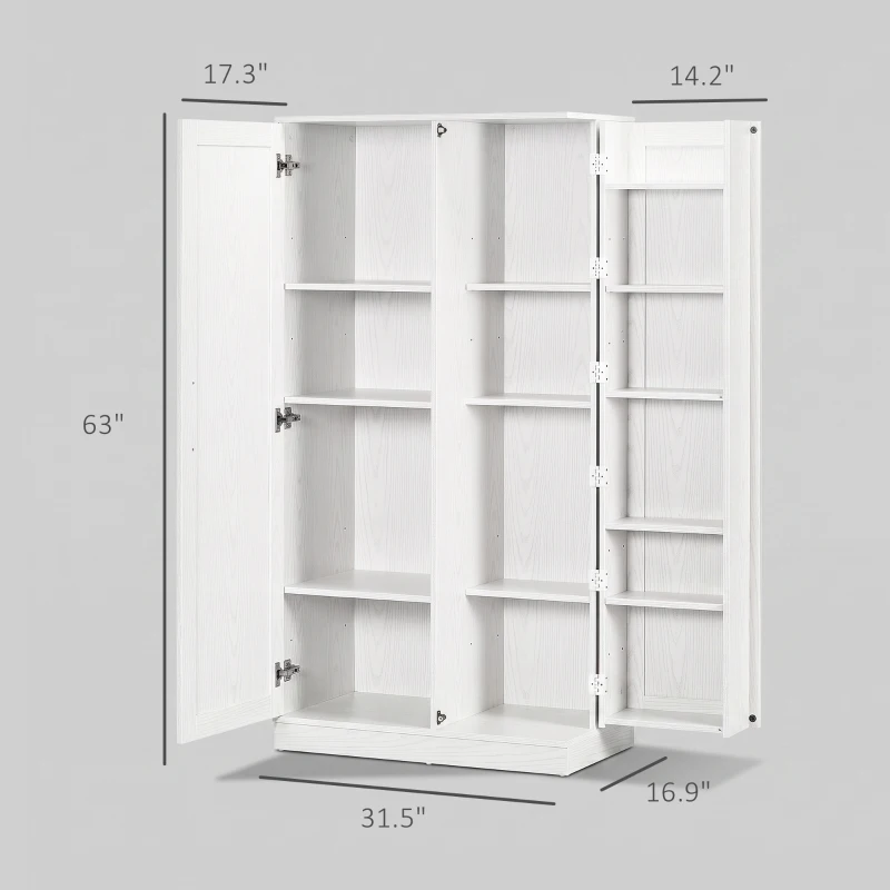 HOMCOM Kitchen Pantry Storage Cabinet, 14-Tier Freestanding Kitchen Cupboard for Living Room, Dining Room Storage, White
