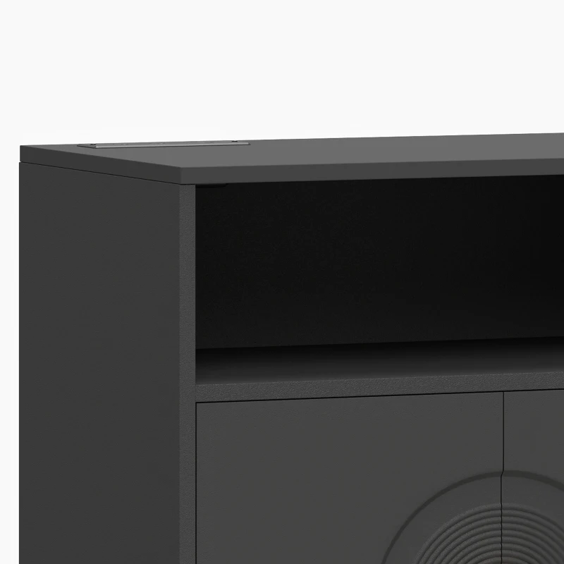 HOMCOM Record Player Stand with Power Outlets, Vinyl Record Holder with Storage Holds Up to 300 Albums, Black