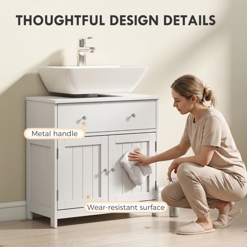 HOMCOM Modern Bathroom Vanity Cabinet, Freestanding Under Sink Storage with Drawer, U-Shaped Cutout for Pedestal Sink, White