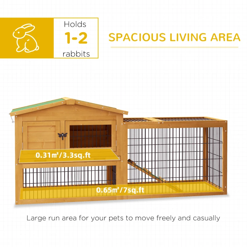 PawHut Wood Rabbit Hutch w/ Ramp, Openable Roof, Pull-out Tray, Yellow