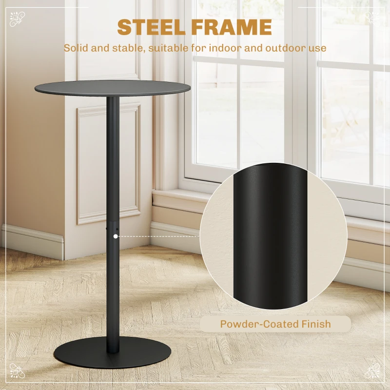 HOMCOM Round Bar Table for 2, Modern Pub Table with Steel Frame, Easy Assembly for Small Space Home Bar Cocktail Bistro, Black