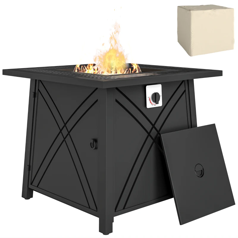 Outsunny 28" Propane Fire Pit Table 40,000 BTU Square Outdoor Gas Fire Table with Waterproof Cover, Adjustable Foot Pads