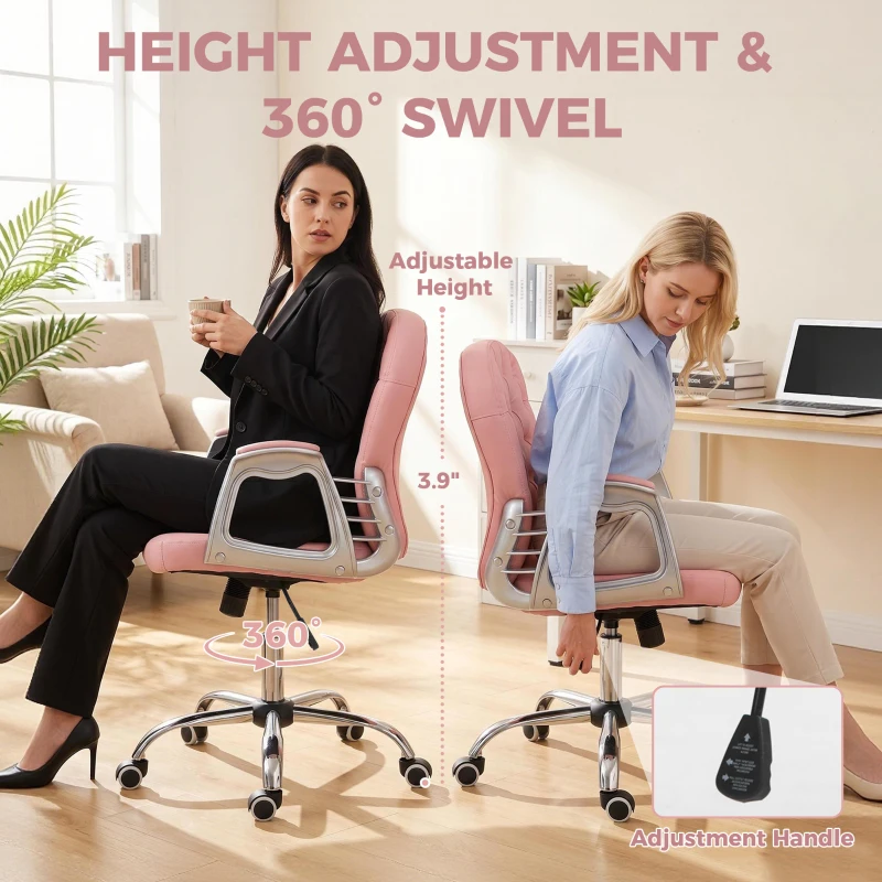 Vinsetto Button Tufted Desk Chair, Home Office Chair with Padded Armrests, Adjustable Height and Swivel Wheels, Black