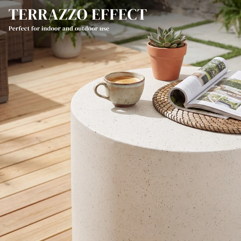 HOMCOM Lightweight Accent Table with Concrete Finish Round Side Table, Cream White