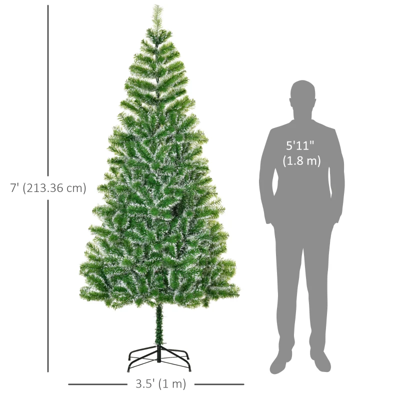 HOMCOM 7FT Christmas Tree Artificial Classic Tree Holiday Indoor Decoration, with Mental Support 968 Tips, Green