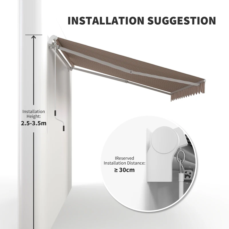 Outsunny 12' x 8' Retractable Awning Patio Awnings Sun Shade Shelter with Manual Crank Handle, Beige