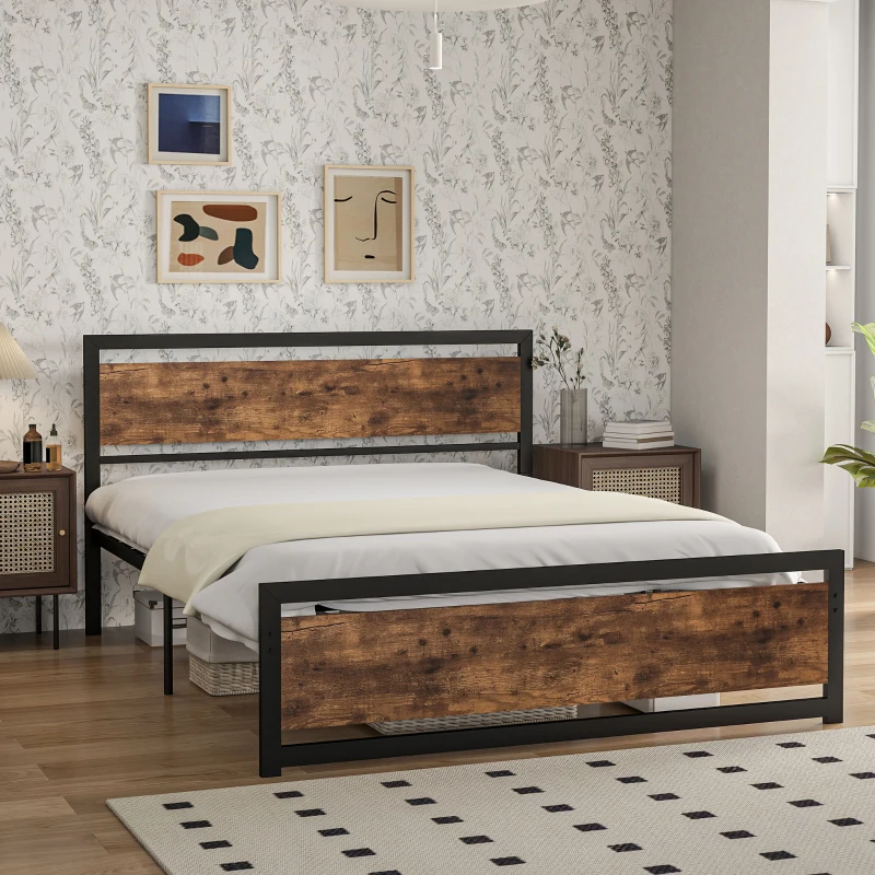 HOMCOM Queen Bed Frame with Headboard & Footboard, Strong Metal Slat Support Bed Frame w/ Underbed Storage Space, No Box Spring Needed, 63''x82''x40.5''