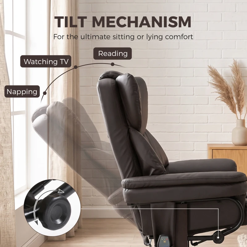 HOMCOM Massage Recliner Chair with Footrest, Swivel Armchair, Wrapped Wood Base, 10 Massage Points, Faux Leather, Brown