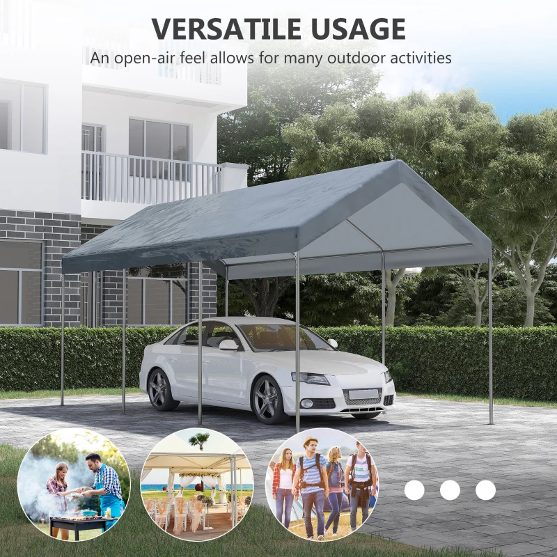 Outsunny 10' x 20' Party Tent and Carport, Height Adjustable Portable Garage, Outdoor Canopy Tent 8 Legs without Sidewalls for Car, Truck, Boat, Motorcycle, Bike, Garden Tools, Gray