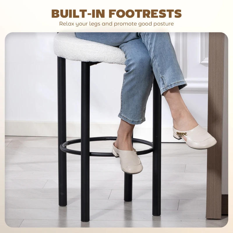 HOMCOM Bar Stools Set of 2, Sherpa Upholstered Barstools with Backrest, Bar Height Stools with Footrest for Kitchen Island