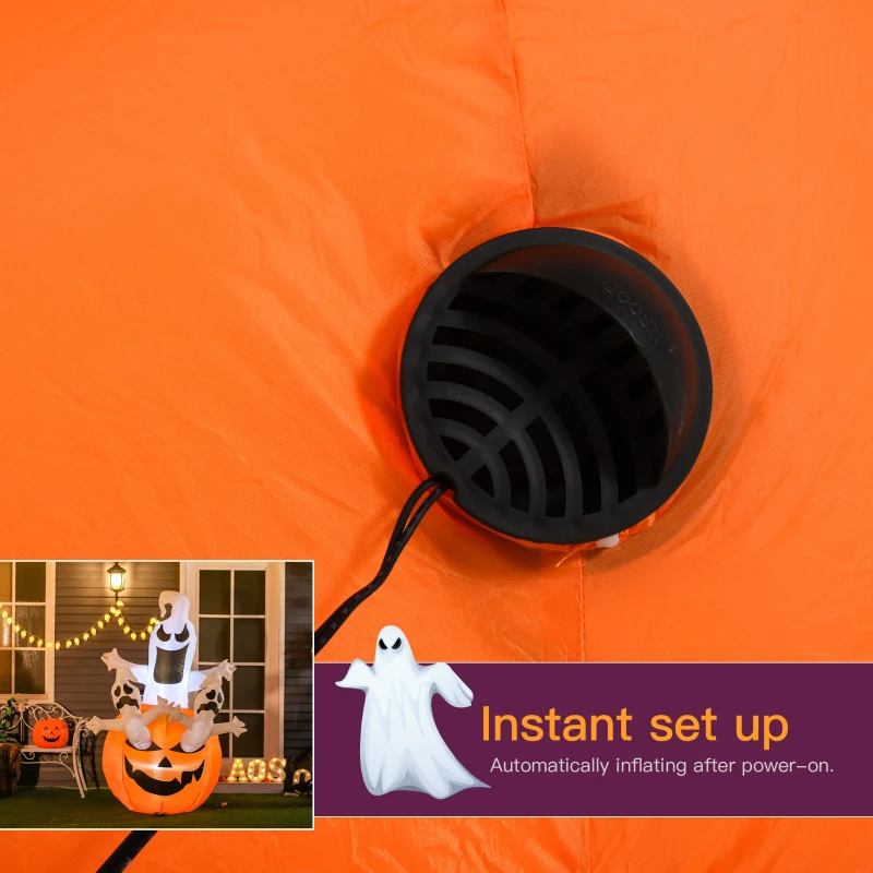 HOMCOM 6' Halloween Inflatables Outdoor Decorations Jack-O-Lantern Pumpkin and Ghosts , Blow Up LED Yard Decor for Garden, Lawn, Party, Holiday, Waterproof