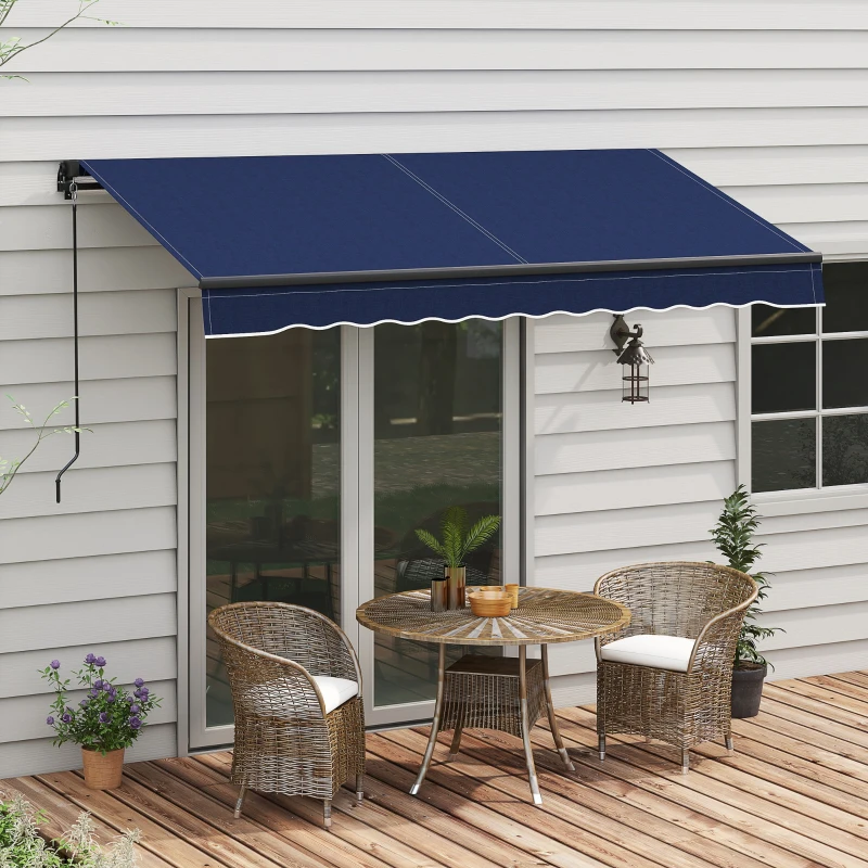Outsunny 10' x 8' Retractable Awning, 280gsm UV Resistant Sunshade Shelter for Deck, Balcony, Yard, Blue