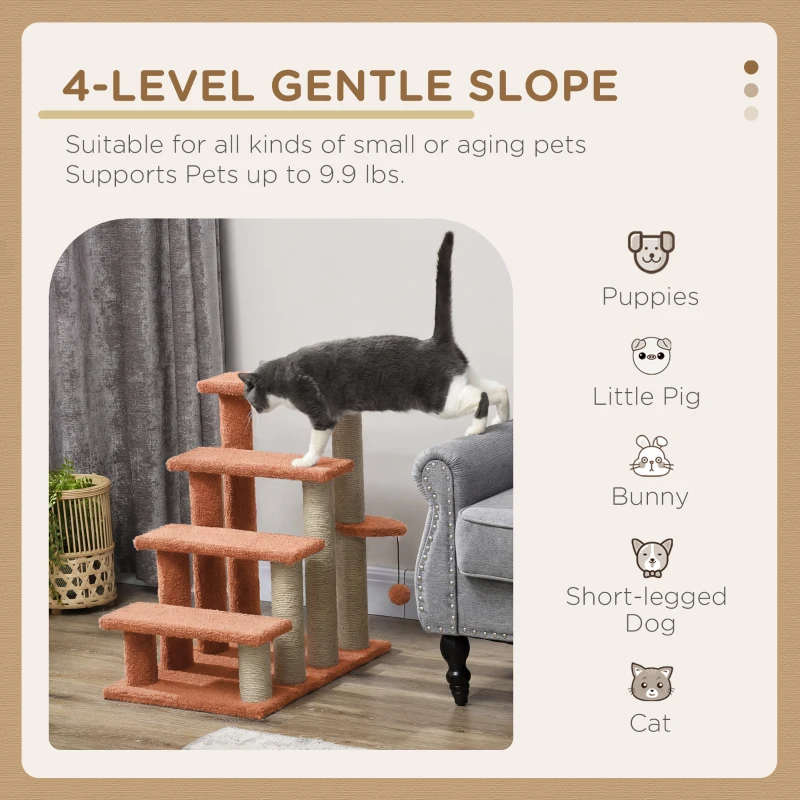 PawHut 4 Levels Cat Steps with Scratching Posts for High Bed, Sofa, Brown