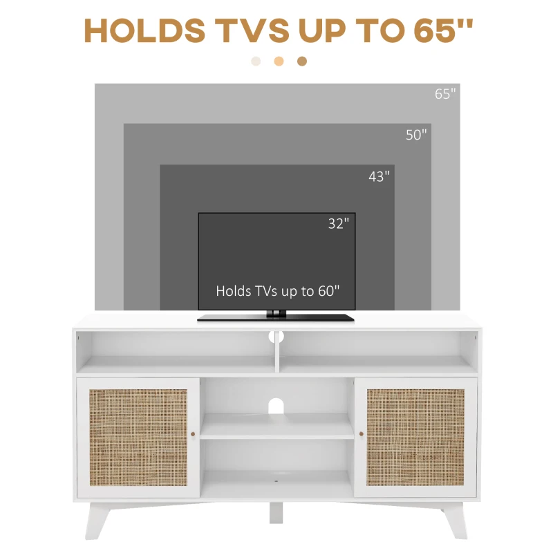 HOMCOM TV Stand Cabinet for 65-Inch, TV Table with 2 Rattan Doors, Television Stand with Adjustable Shelves, 4 Open Shelves