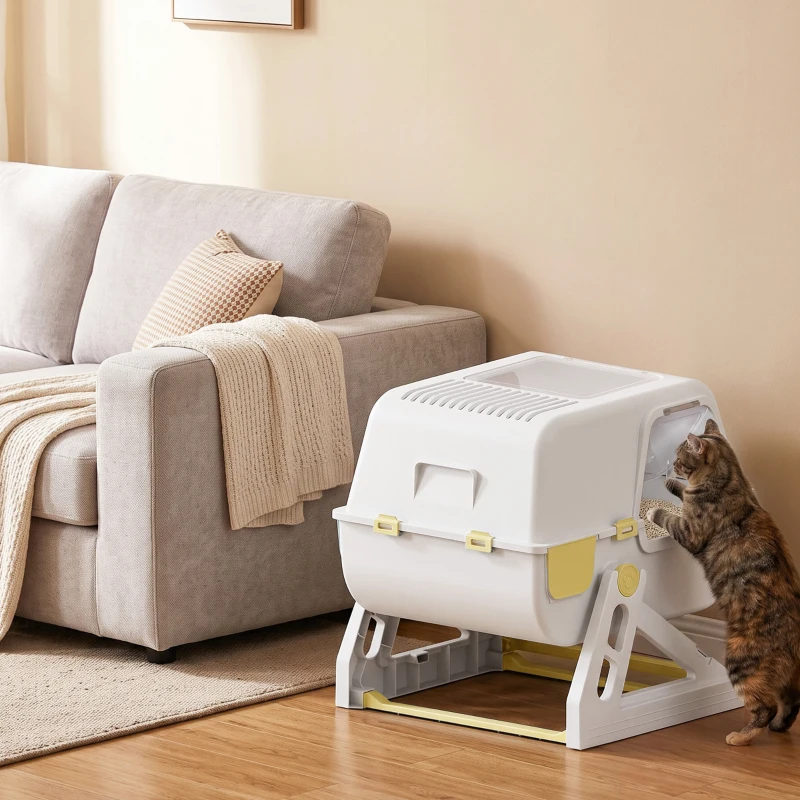 PawHut Cat Litter Box with Lid, Enclosed Cat Litter Box with Deodorization Bag & Drawer Pan, High Sides & Flip-to-Clean
