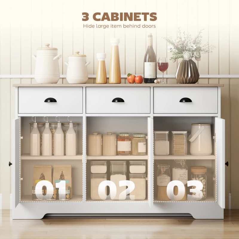 HOMCOM 46.5" Buffet Cabinet, Farmhouse Sideboard with 3 Barn Doors and 3 Drawers for Living Room, Kitchen, White
