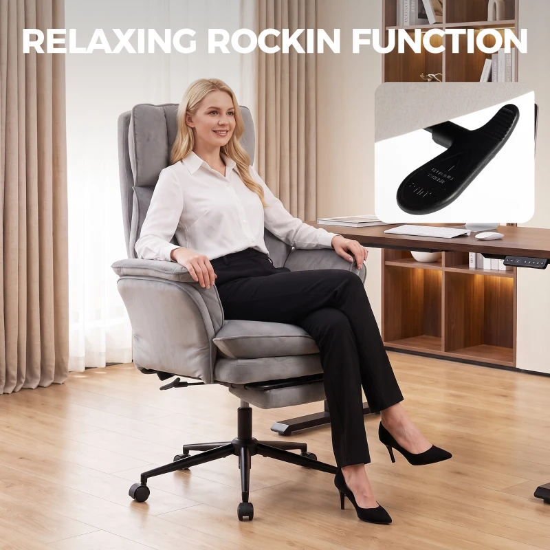HOMCOM Cross Legged Office Chair with Footrest, 396 lbs Reclining Computer Desk Chair with High Back, Flip-up Armrests, Grey