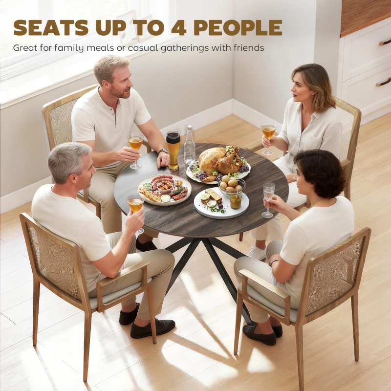HOMCOM 40" Round Kitchen Table for 4, Industrial Dining Table with Steel Legs for Dining Room, Distressed Brown