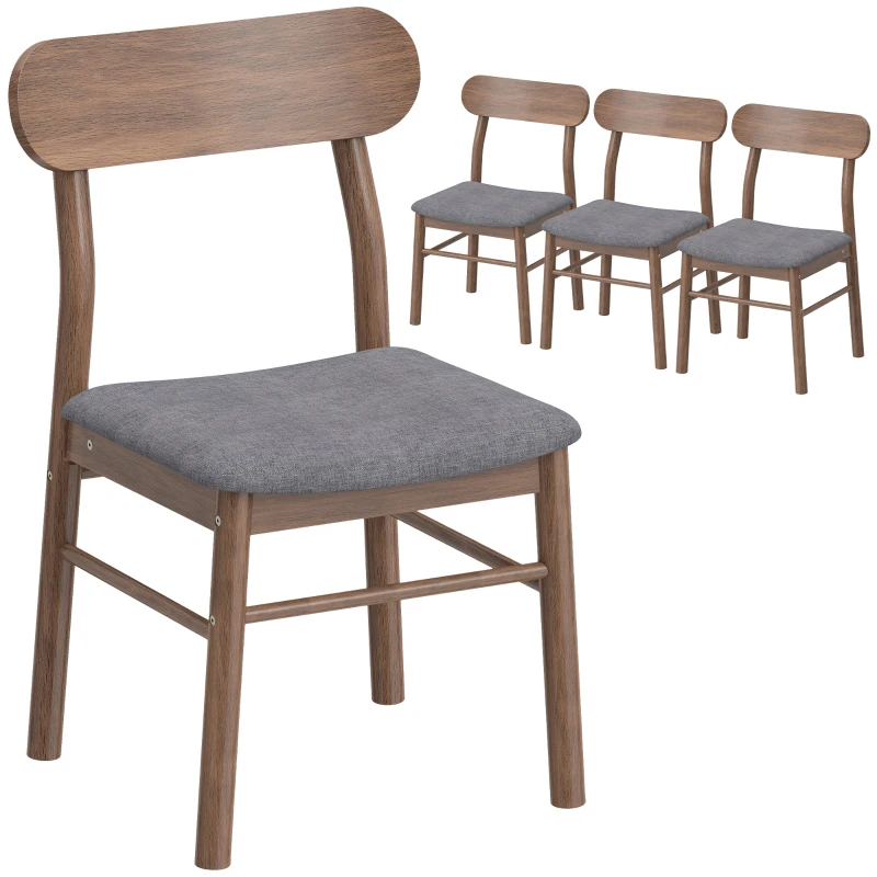HOMCOM Set of 4 Dining Chairs, Upholstered Dining Room Chairs with Rubberwood Legs and Padded Seat for Kitchen, Gray