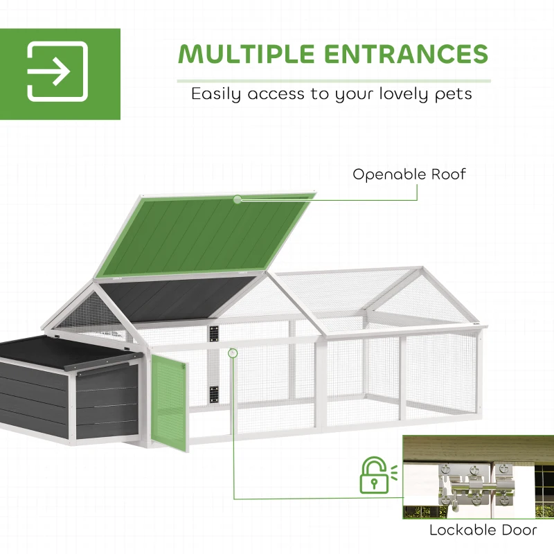 PawHut 95"L Chicken Run Large Chicken Coop with Nesting Box Wooden Roof Side Door for Outdoor 4–8 Chickens