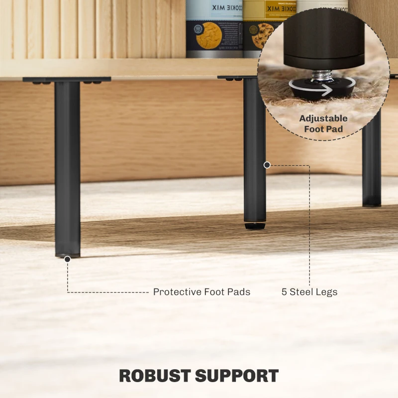 HOMCOM Coffee Table with Storage, Nordic Side Table with Fluted Tambour Sliding Doors and Steel Legs for Living Room, Oak
