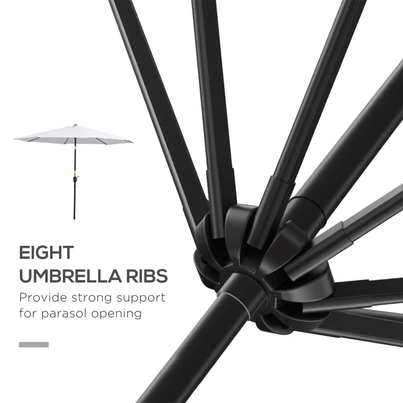 Outsunny 10' x 8' Round Market Umbrella, Patio Umbrella with Crank Handle and Tilt, Outdoor Parasol for Garden, White