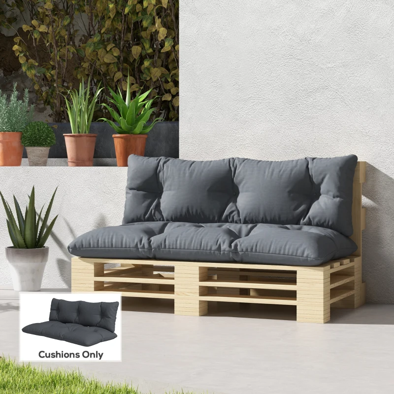 Outsunny 2 Seater 6" Thick Outdoor Seat Cushions with Back Cushion for Pallet, Loveseat Outdoor Furniture Cushions, Dark Grey