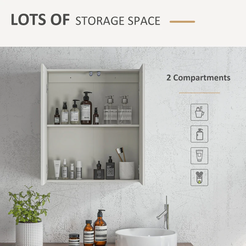 kleankin Wall Mounted Bathroom Cabinet with Mirror, Bathroom Medicine Cabinet with 2 Doors, Adjustable Shelf Soft Close Mechanism