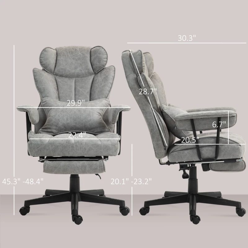 HOMCOM 396lbs. Big and Tall Office Chair, Executive Office Chair with Footrest, Lumbar Support, and Reclining Function, Gray