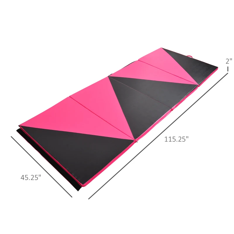 Soozier 4'x10'x2" Folding Gymnastics Tumbling Mat, Exercise Mat  with Carrying Handles for Yoga, MMA, Martial Arts, Stretching, Core Workouts, Pink and Black