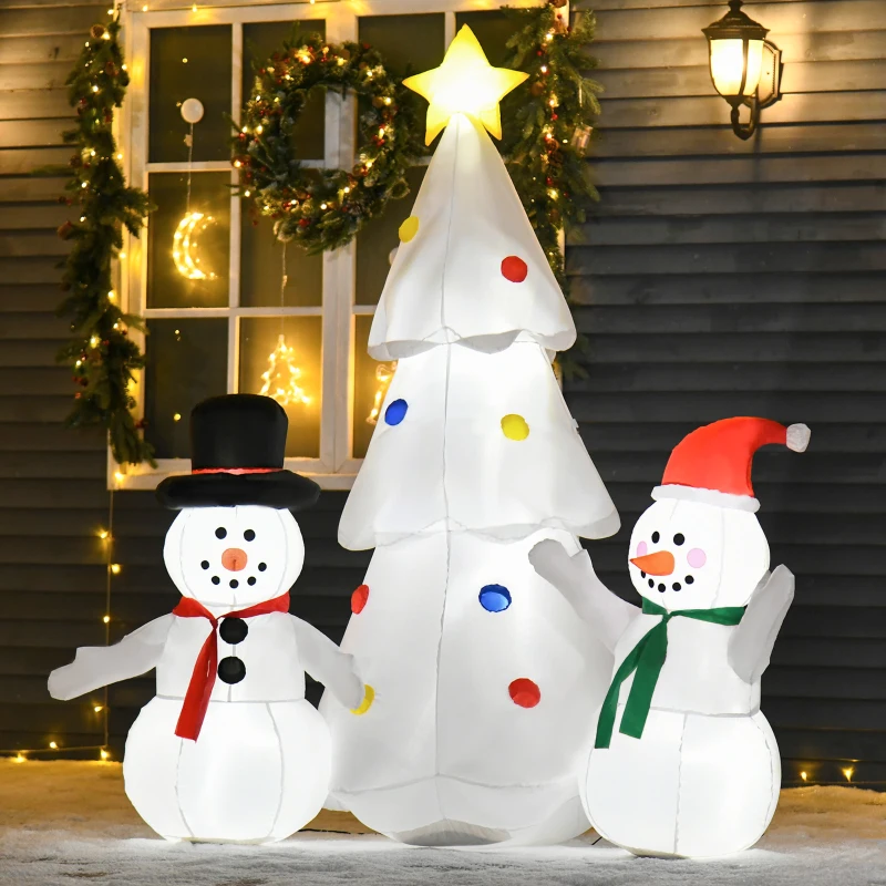HOMCOM 6ft Inflatable Christmas Tree Decorations and Snowmen, Outdoor Blow-Up Yard Christmas Decor with LED Lights Display