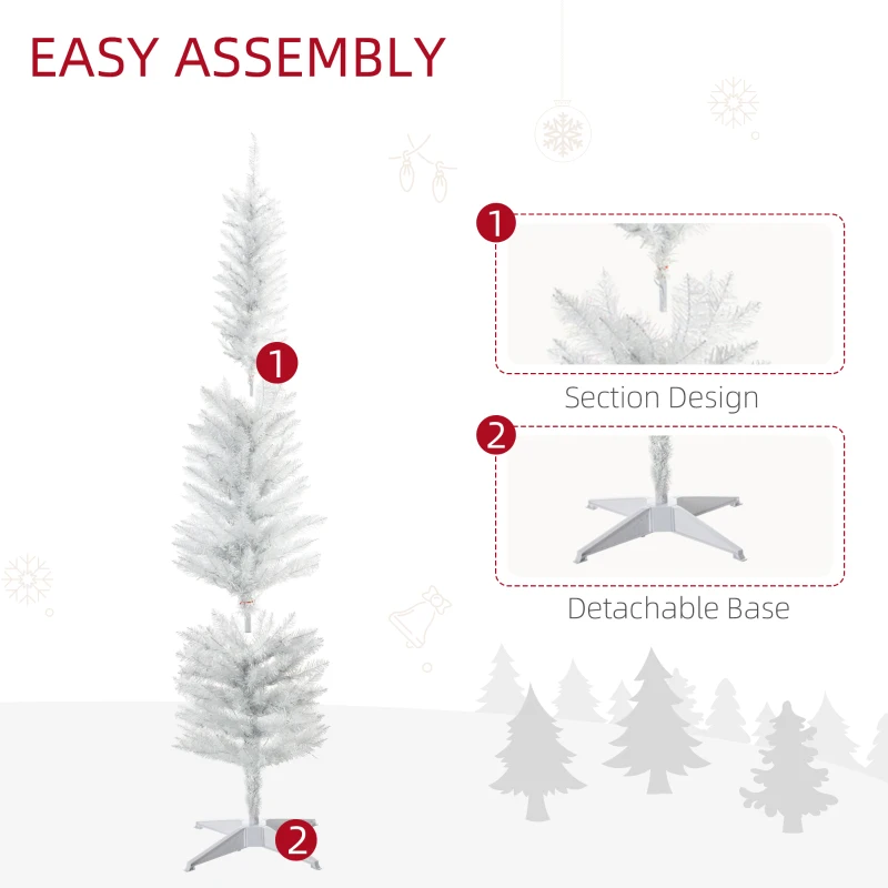 HOMCOM 6' Prelit Christmas Trees, Pencil Artificial Christmas Tree with Colourful Surface Tips, Colourful LED Lights, White