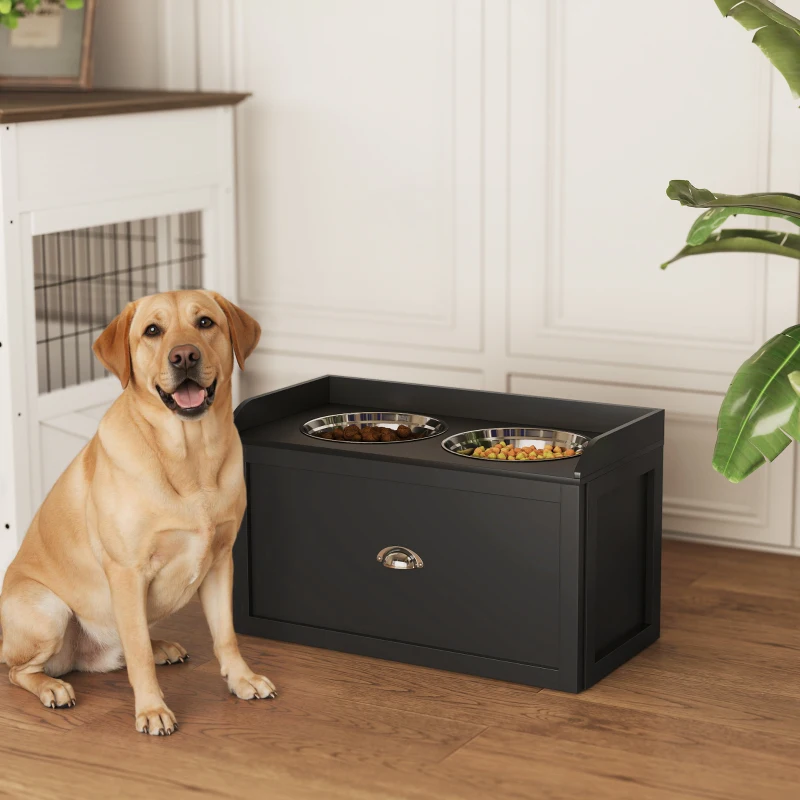 PawHut Pet Feeding Station Pet Dish Bowl Set with Storage, 2 Elevated Dog Bowls for Large Sized Dogs, Black