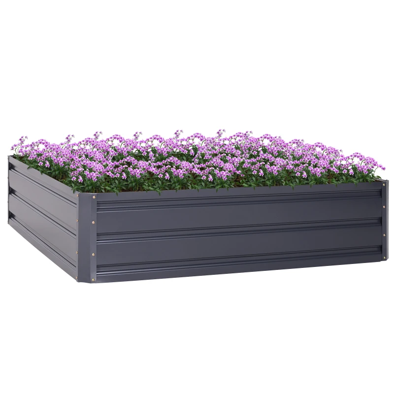 Outsunny 4' x 4' x 1' Raised Garden Bed Galvanized Steel Planter Box for Vegetables, Flowers, Herbs, Grey