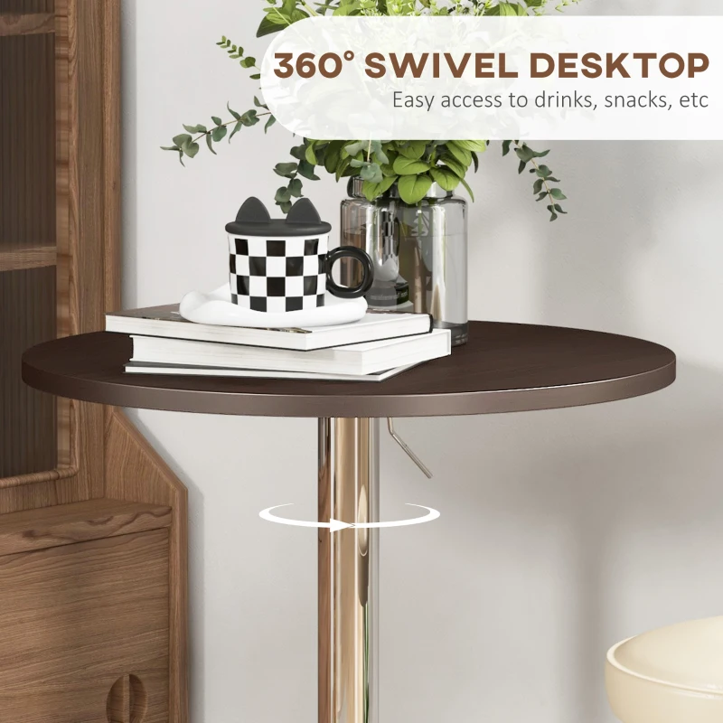 HOMCOM High Top Bar Table, Adjustable Round Kitchen Table with Swivel Top and Steel Base, Bistro Table for 2 People, Walnut