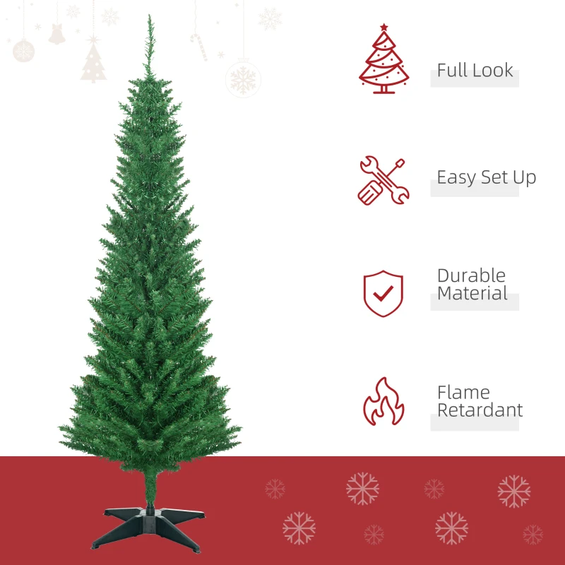 HOMCOM 5FT Decorated Christmas Tree, Pencil Christmas Tree with 294 Realistic Branch Tips and Plastic Stand, Light Green