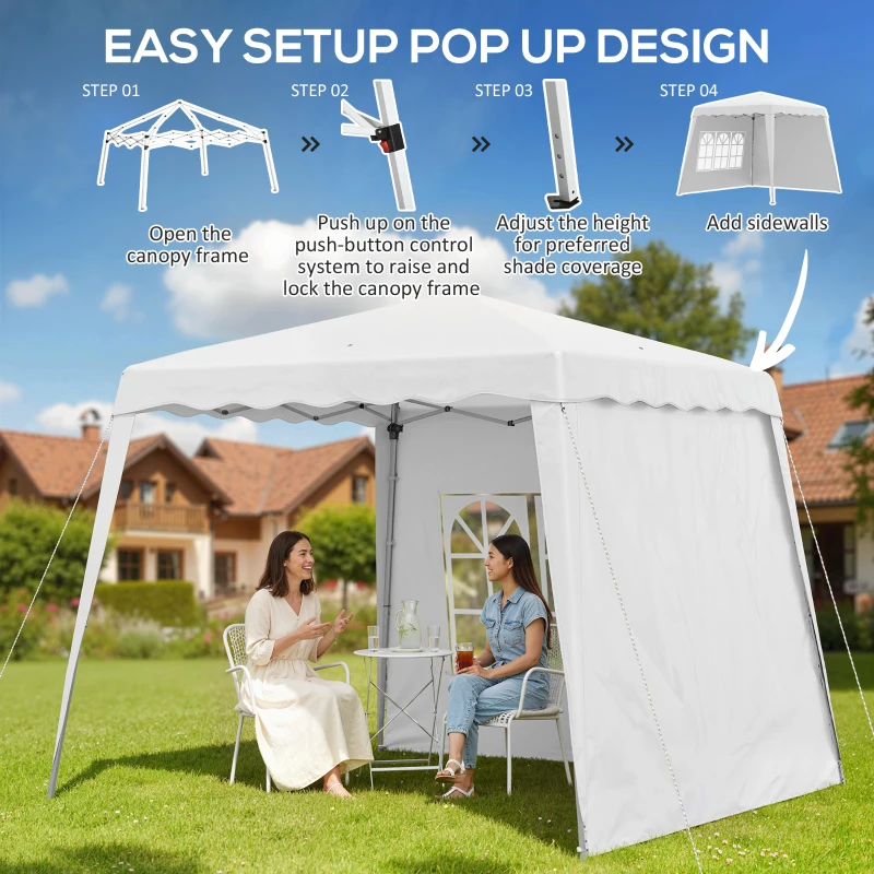 Outsunny Pop Up Canopy Tent with 2 Sidewalls, UV50+ Tents for Parties, with Carry Bag, Slant Legs, 8 x 8ft Top/9.5 x 9.5ft Base