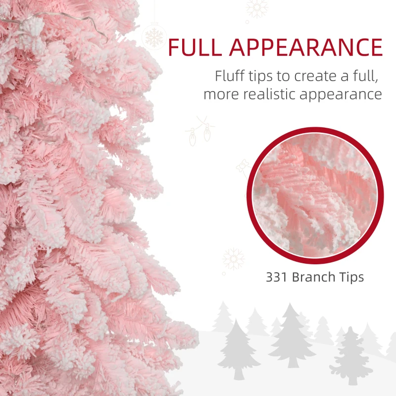 HOMCOM 7' Flocked Christmas Trees, Pencil Prelit Artificial Christmas Tree with Snow Downswept Branches, Pink