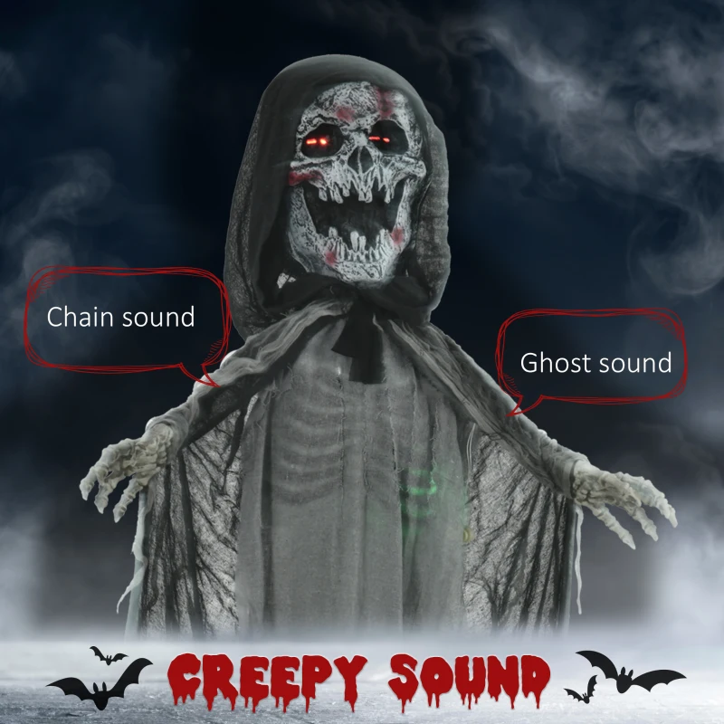 Outsunny 74" Life Size Outdoor Halloween Decorations Skeleton Witch, Animated Prop Animatronic Decor with Sound and Motion Activated, Light Up Eyes and Chest, Howling and Chain Sound