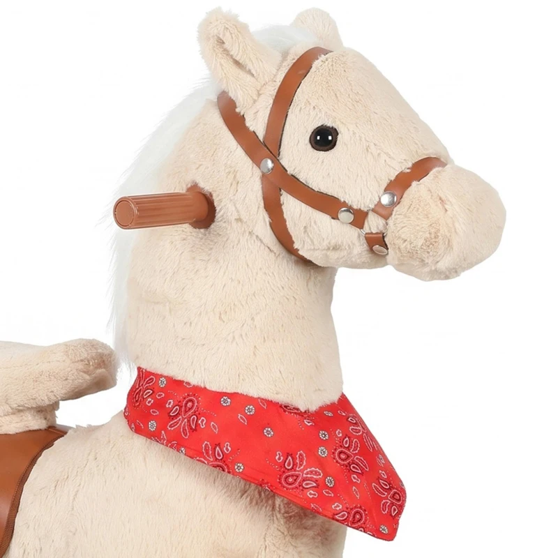 Qaba Ride on Horse for Kids 2+ Years, Plush Ride On Pony Toys with Rotatable Head and Neighing Sounds, Light Brown