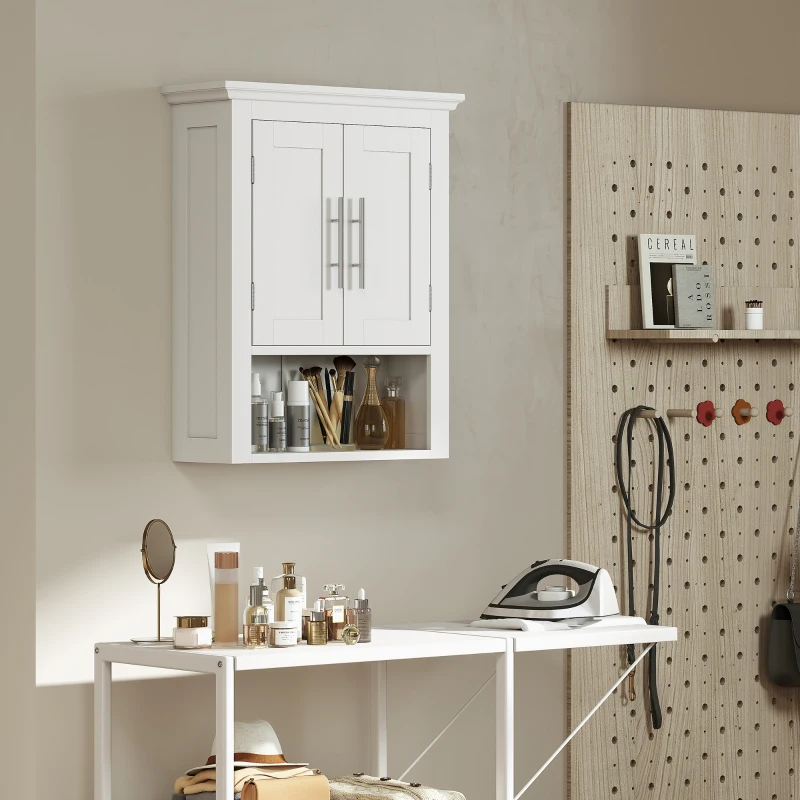 kleankin Bathroom Wall Cabinet, Medicine Cabinet, Toilet Storage Cabinet with Shelf for Living Room and Entryway, White