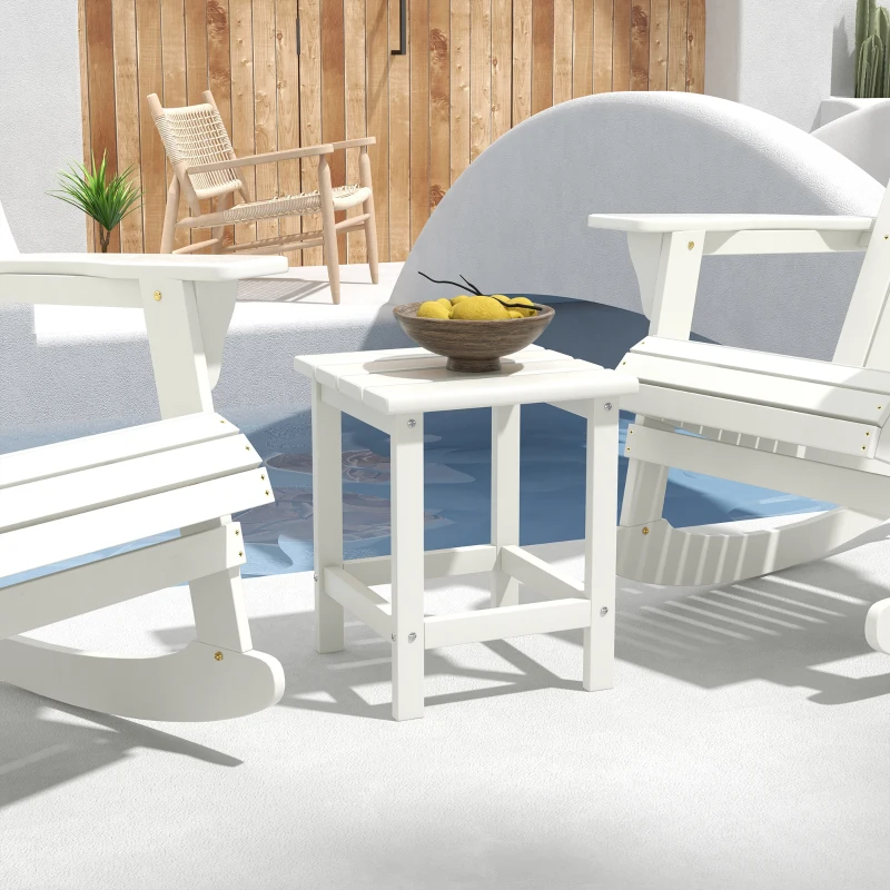 Outsunny Side Table, Square Patio End Table, Weather Resistant 15" Outdoor HDPE Table for Porch, Balcony, White