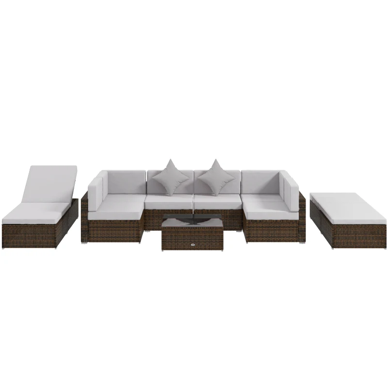 Outsunny 9 Pieces Wicker Patio Furniture Set with Cushion, Light Grey