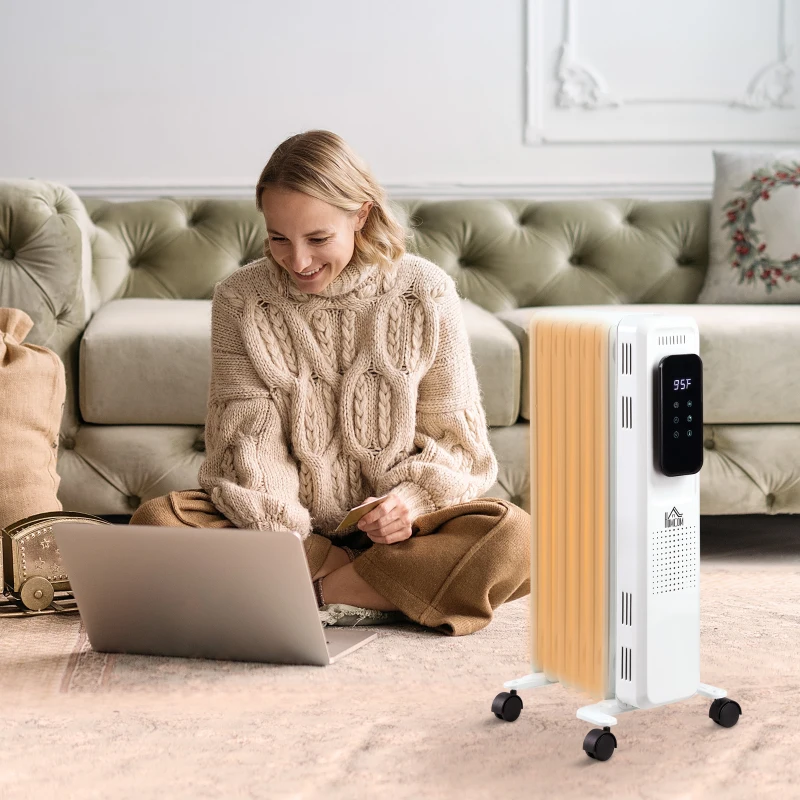 HOMCOM 24.75" Electric Space Heater, Freestanding 161 Sq. Ft. Heater with 3 Modes, Timer, and Remote, 1500 W, White