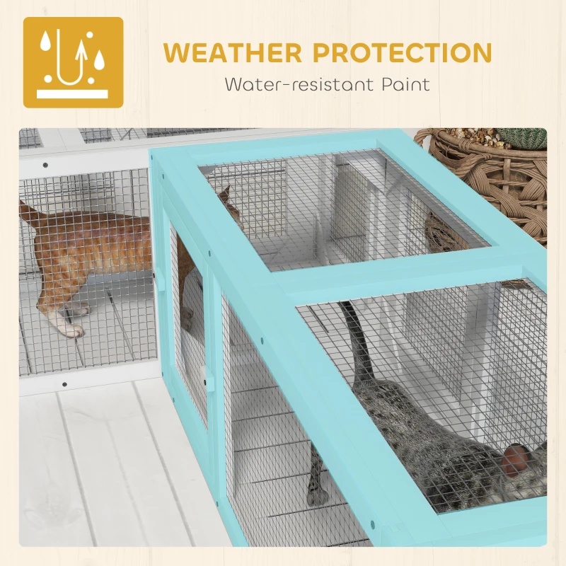 PawHut Wooden 98" Cat Tunnel for Outdoor with Combinable Design, 8 Doors, White