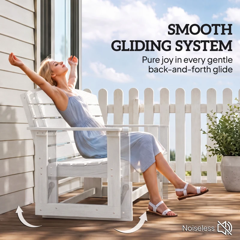 Outsunny Patio Glider Bench w/ HDPE Slatted Double Rocking Chair, Distressed White
