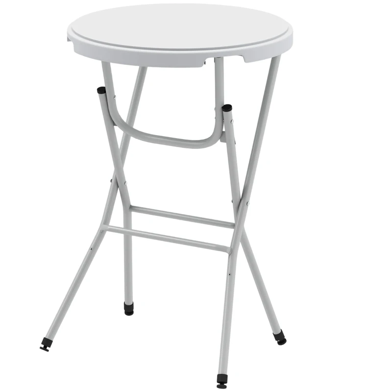 Outsunny 31.5" Bar Height Patio Table, Outdoor Bar Folding Table with HDPE Top, Locking Steel Legs for Party, Camping, White