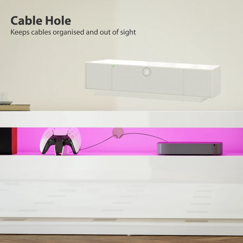 HOMCOM Entertainment Center with RGB LED Lights, TV Stand for 65-85 Inch TV, Modern TV Table for Living Room, High Gloss White