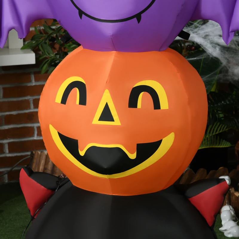 HOMCOM 6FT Halloween Inflatable Ghost Bat Pumpkin Black Cat Pole W/ LED Lights